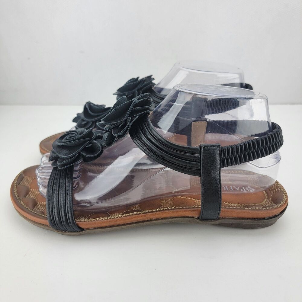 Patrizia Womens Size 8 Black Grey Nectarine Leather Floral Slingback Sandals
